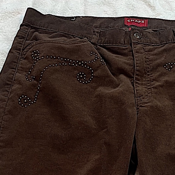 Chaps Bootcut High Ride Corduroy Pants Chino Solid Brown Embellished Size 16 - Picture 3 of 7